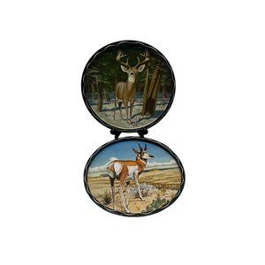James L. Artig Metal Black Vintage MCM Deer Trays, Set of 2
